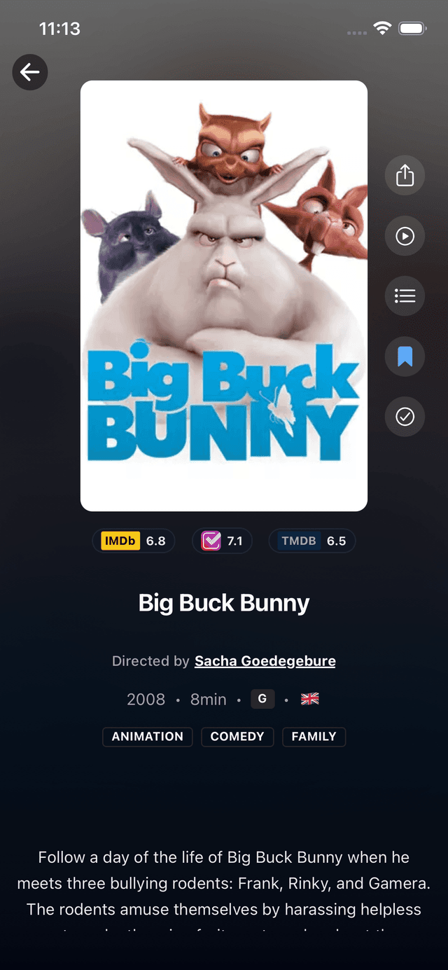 wako movie detail view with ratings