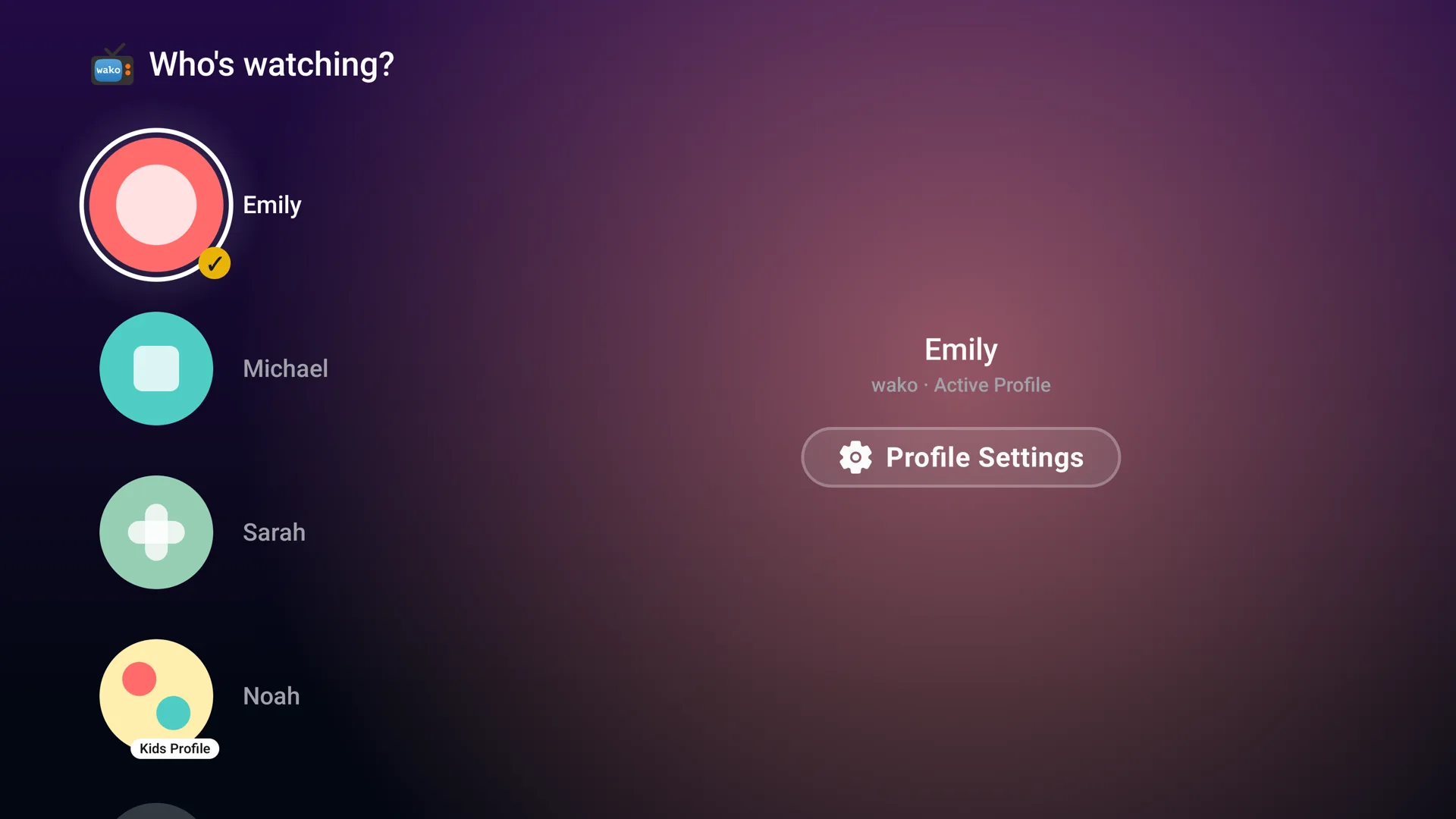 Choosing a profile in wako